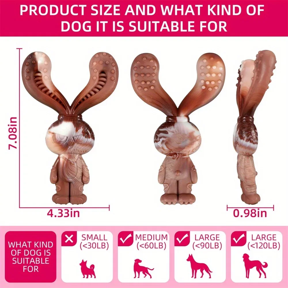 Unzerstörbares Kauspielzeug für Hunde, Nylon-Kauspielzeug für Hunde in Kaninchenform, Rindfleischgeschmack für mittelgroße und große Hunde (30–120 lb), starkes Kauen – Detail 5