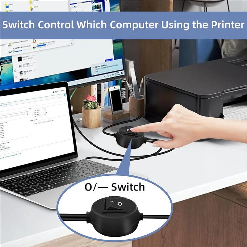 ABKQ-3X 2 in 1 프린터 케이블 USB A-B 남-남 프린터 케이블 (HP, Canon 프린터용) 2대 컴퓨터 연결용 분배기