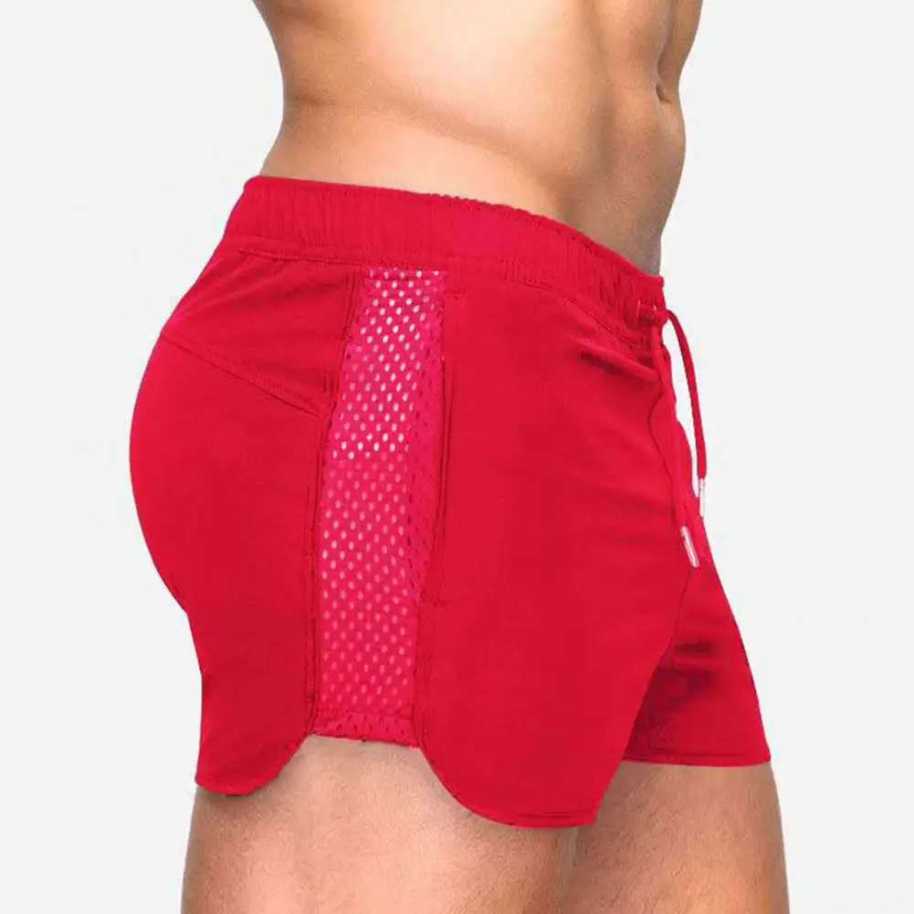 Shorts de praia de cordão de malha rápida masculina, elástico na cintura, cós, monocromático, surf, fitness, esporte, sólido