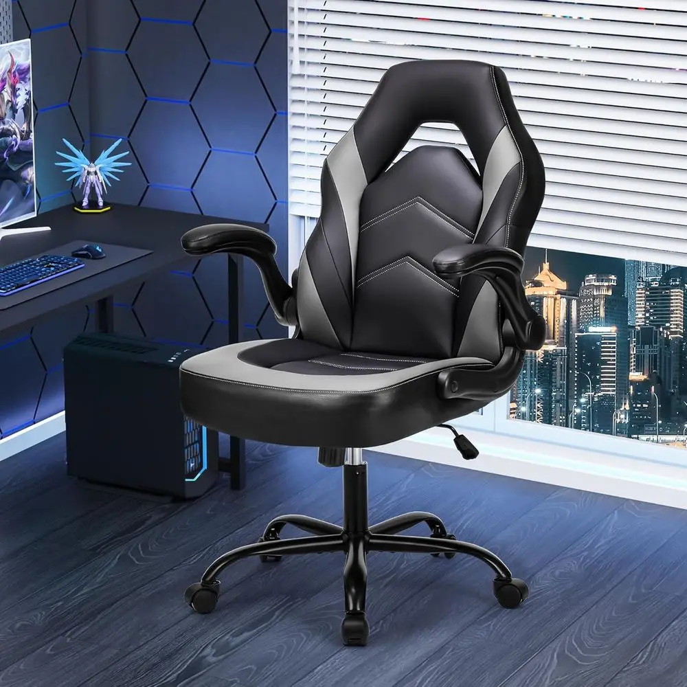 

Computer Gaming Desk Chair - Big Tall Ergonomic Lumbar Support with lip-up Armrest and 360° Swivel Wheels, PU Leather Height Adj