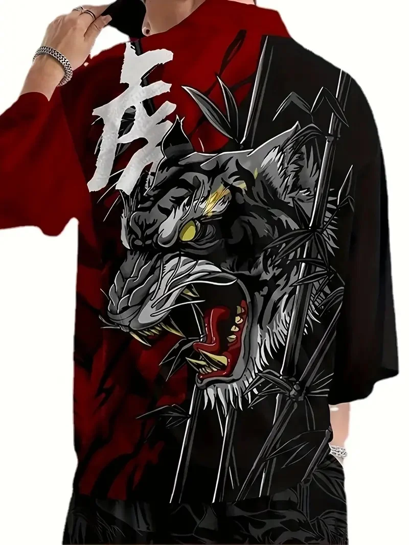 

Men's and women's trendy kimono tiger 3D printed pattern jacket traditional Chinese style fashionable beach beach casual wear st