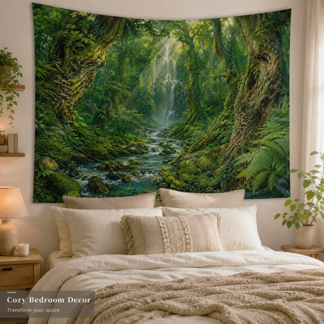 Aesthetic Forest Tapestry Green Trees Nature Landscape Wall Hanging Blanket Boho Room Decor Backdrop Cloth Fabric Tapestries