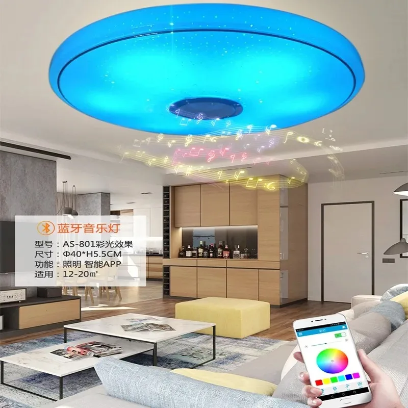 Imagem -04 - Luz de Teto Led com Bluetooth e Música Circular Escurecimento Controle Remoto Inteligente Quarto Sala de Estar Iluminação Doméstica Rgb