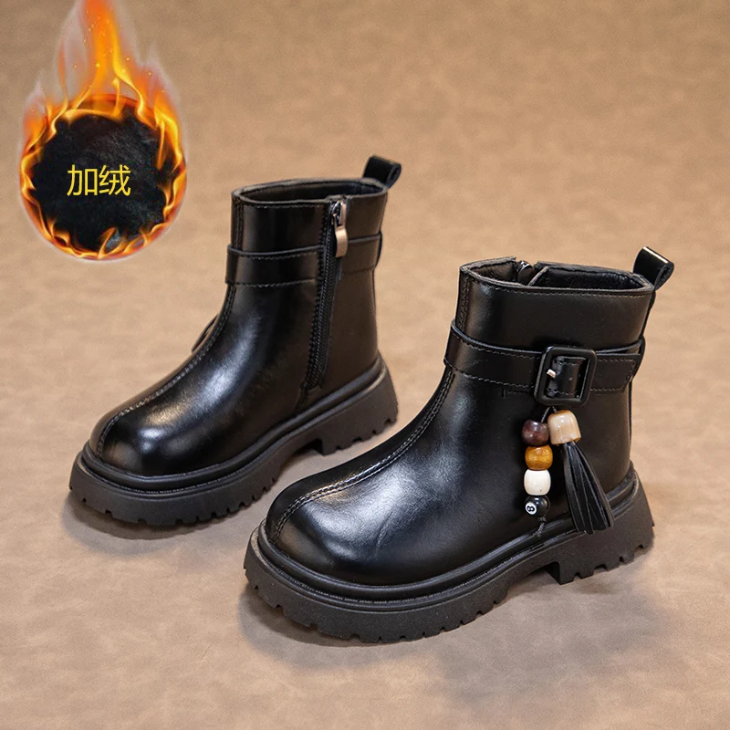 Bottes courtes en cuir pour enfants, chaussures d'hiver pour filles et garçons, nouveau Style à la mode, semelle souple, antidérapantes, polyvalentes, nouvelle collection 2025