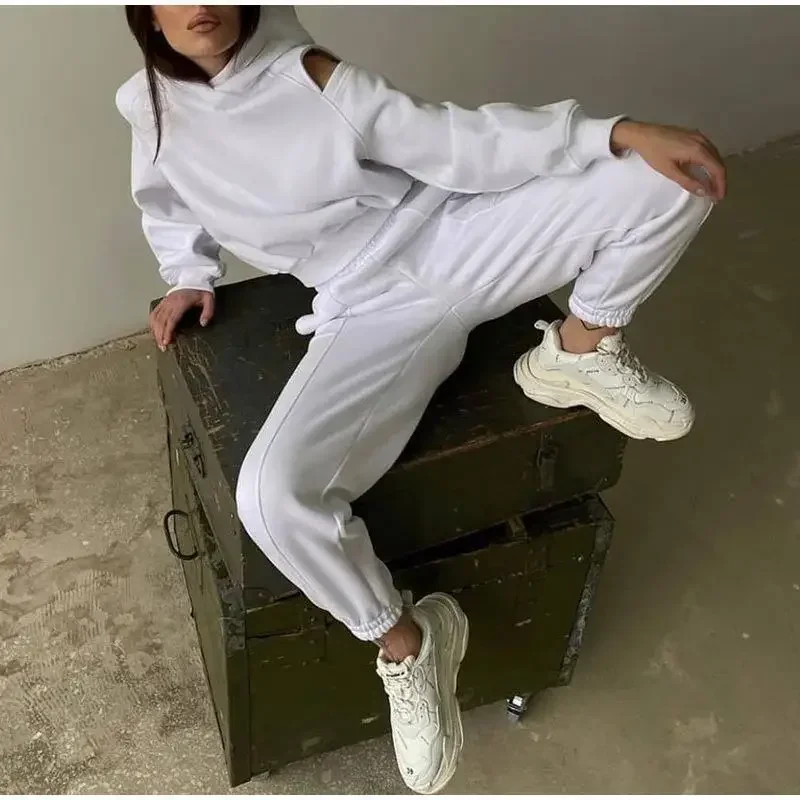 Chándal de moda para mujer, ropa deportiva de Color sólido, conjuntos de Sudadera con capucha Y2k, camisas y pantalones, primavera y otoño, 2 piezas