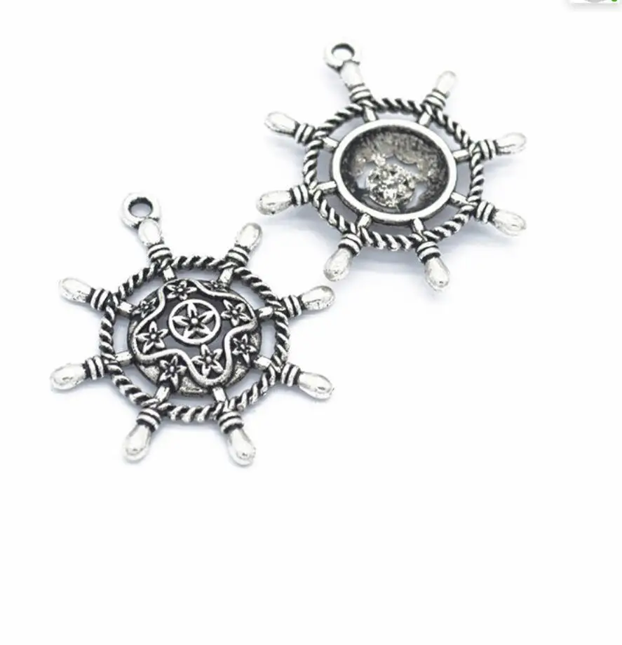 30pcs Charms Ships Wheel Helm Rudder 38*33mm Tibetan Bronze Silver Pendants Antique Jewelry Making DIY Handmade Craft F0497