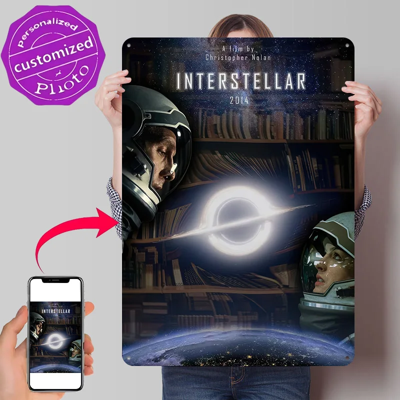 Interstellar Movie Personalized 3D Textured Metal Poster Wall Art Tinplate Sign for Decor Living Room Interior Decoration Home