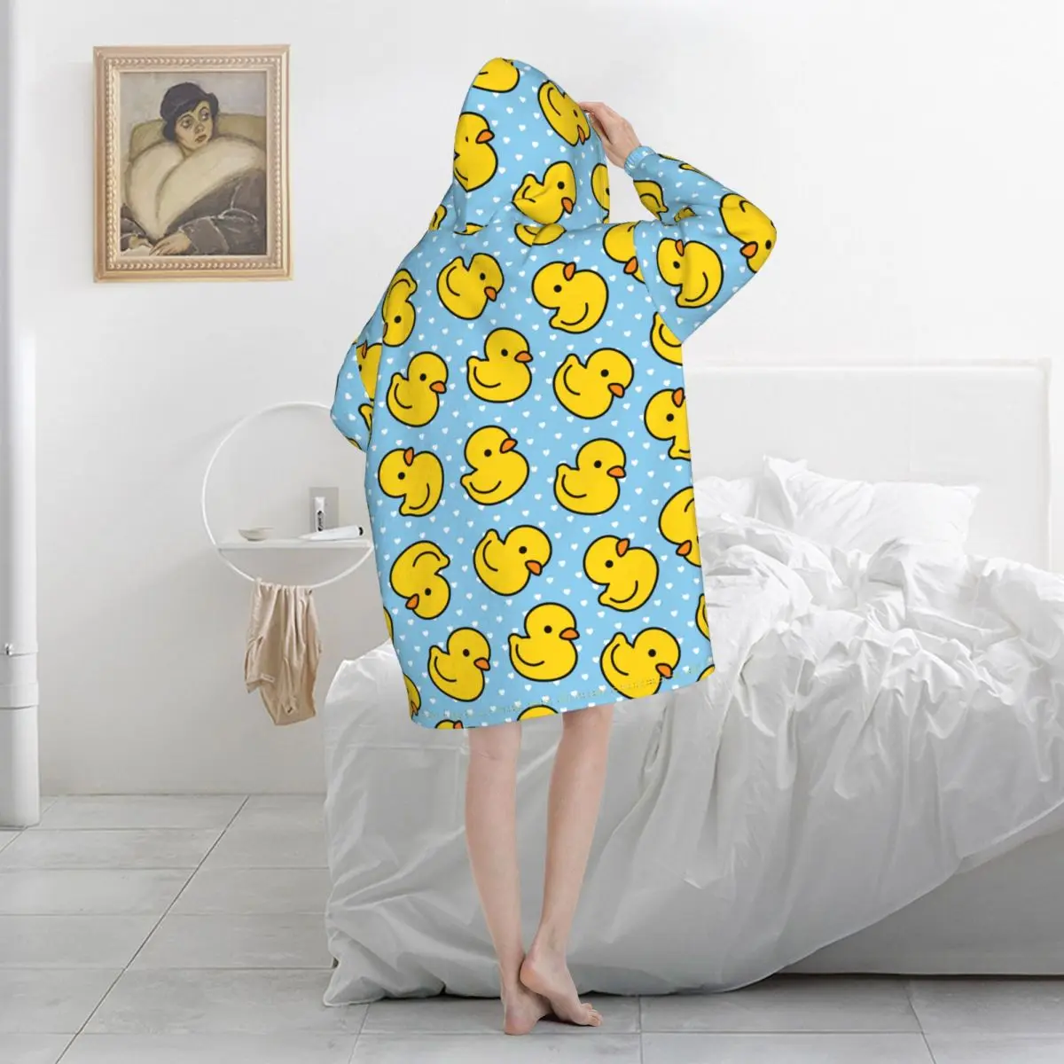 Cartoon Cute Duck Oversized Blanket Hoodie Women Men Wearable Fleece Pullover Soft Warm Cozy 3