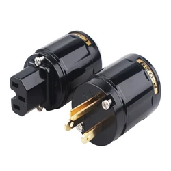 24K Gold Plated Copper US Power Plug P079 C029 IEC Connector for DIY HiFi Audio Amplifier Power Cable