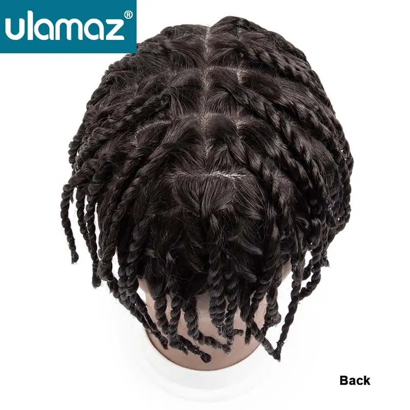 Torção tranças peruca para homem indetectável masculino prótese de cabelo crochê tranças peruca cabelo masculino trançado pele sistema de cabelo para preto