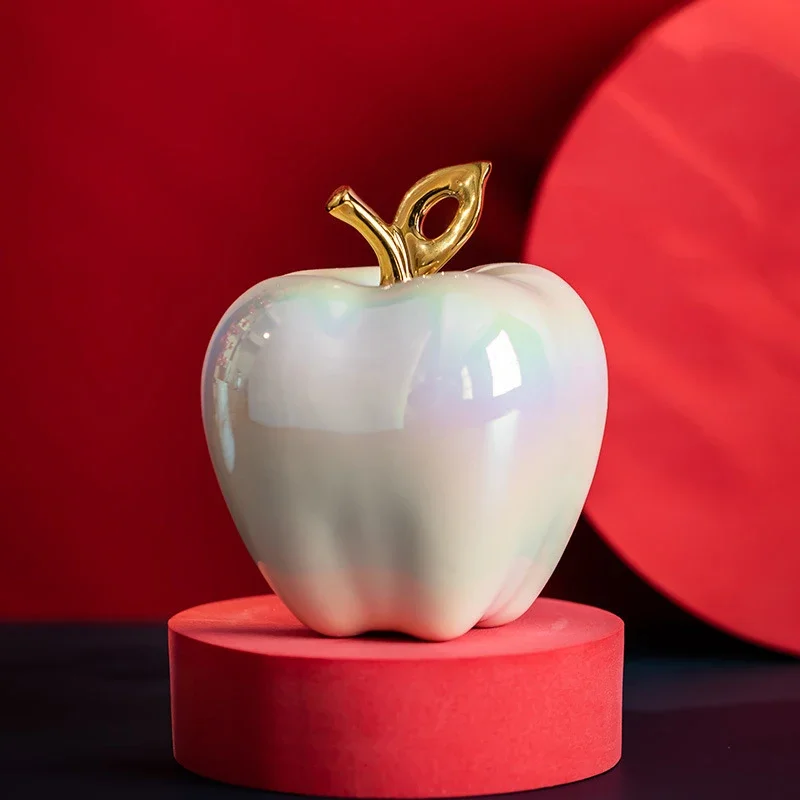 Shining Ceramic Apple Artworks Golden-plated Fruits Statue Desk Decoration Ornaments Crafts Apple Sculpture Room Aesthetic Decor