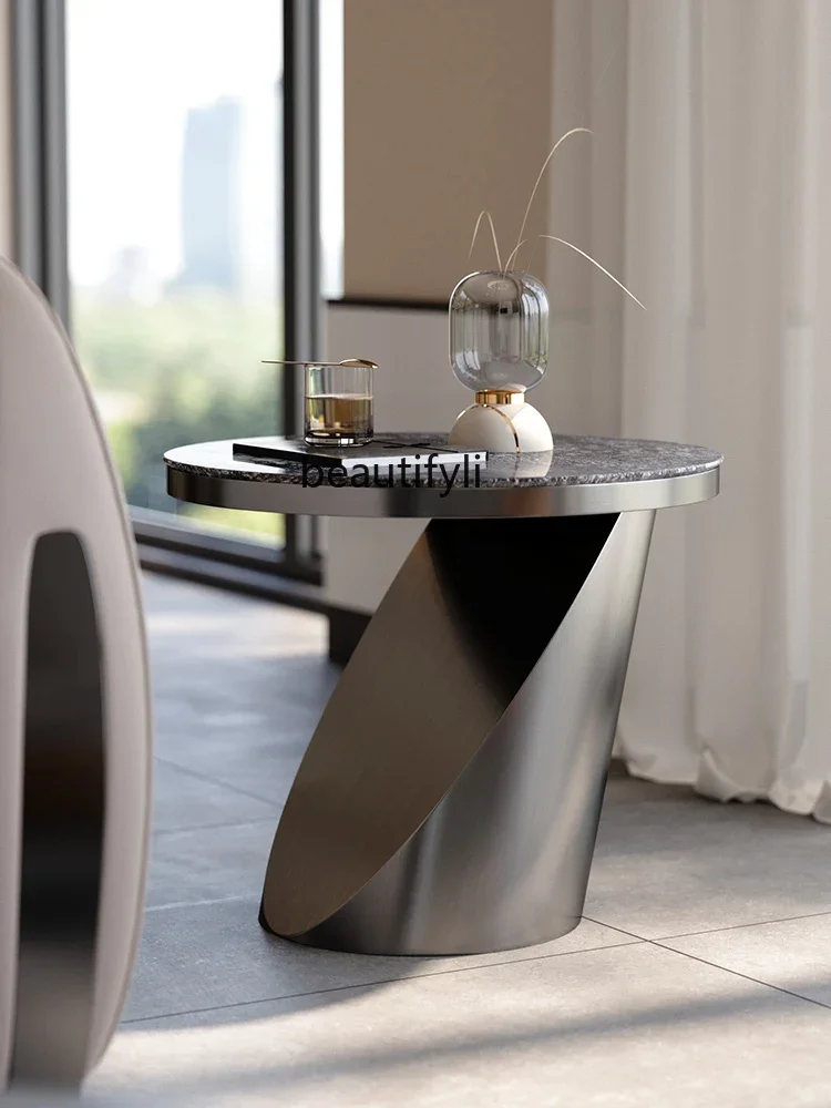 Stone Plate Corner Table Minimalist High-End Villa Creative Designer Model Light Luxury Side Table Table Sofa Living Room