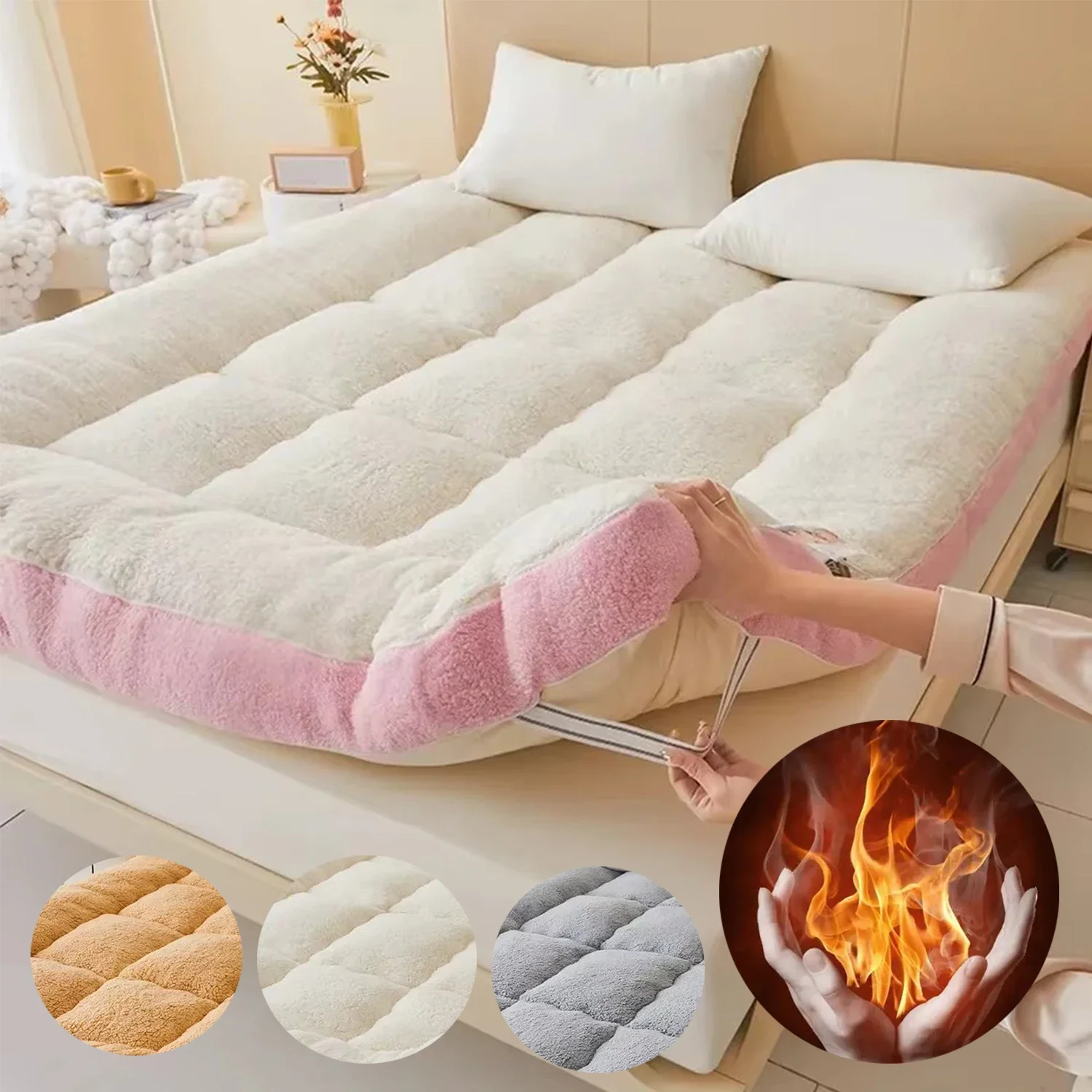 

1PC Thick Warm Lamb Down Winter Warm Fleece Mattress Nonslip King Size Bed Mattress Pad Cushion Floor Ground Tatimi-mat 매트리스