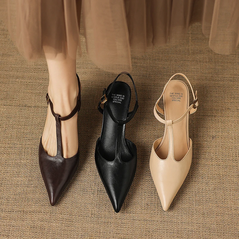 2026 new summer women sandals natural leather 22-25cm cowhide+sheepskin+pigskin pointed toe ankle-buckle women shoes fashion