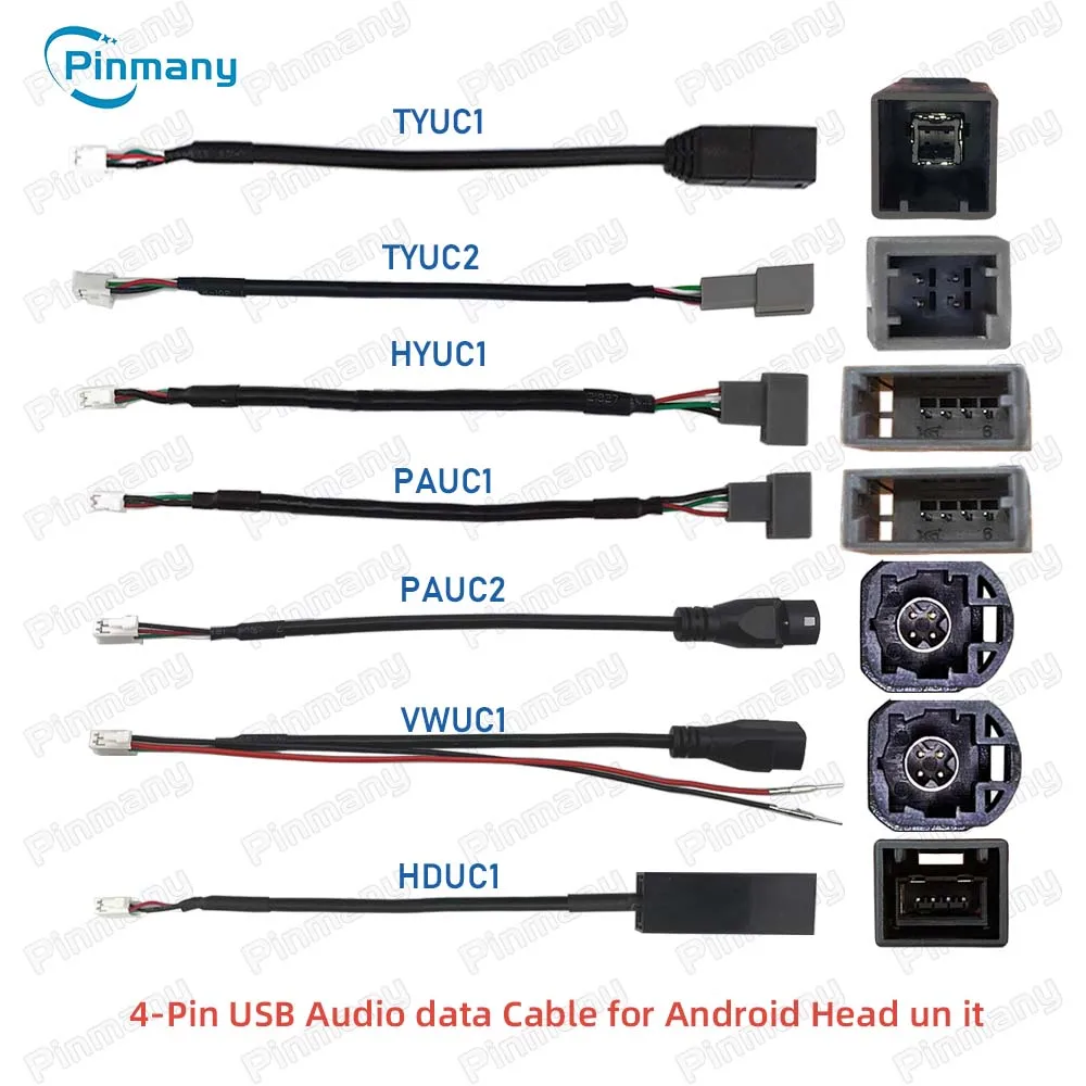 Pinmany Car Radio USB Cable Connector 4-pin 6-pin USB2.0 Audio Data Wire Harness Adapter Length 20cm for Android Head Unit