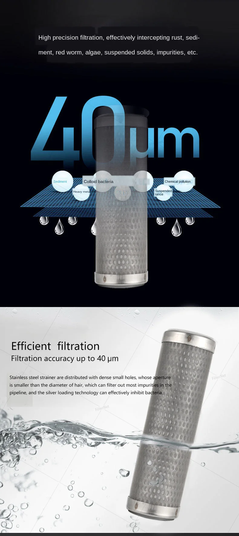 10*2.5 Inches 304 Stainless Steel Hot Water Filter Housing 1/2" 3/4" 1' For High Temperature High Flow