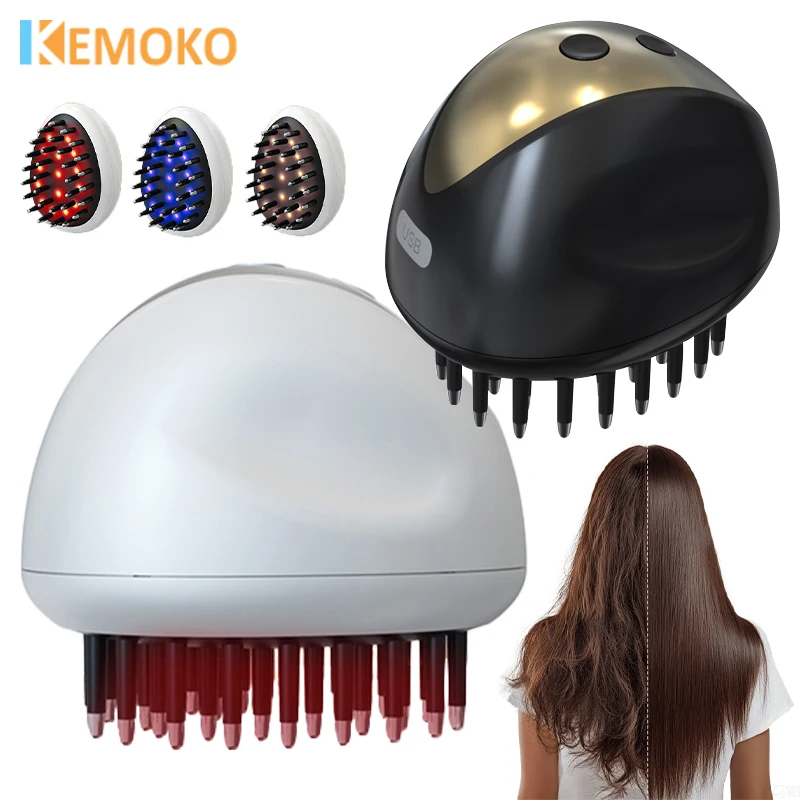 

EMS Microcurrent Scalp Head Massage Comb Red Blue Light Hair Growth Vibration Head Massager Brush Anti Hair Loss Hair Scrubber