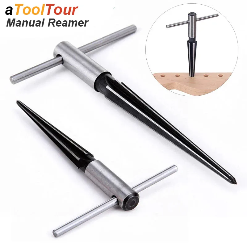 DIY Bridge Pin Hole Hand Reamer Tapered T Handle 6 Fluted Chamfer Reaming Latche Woodworker Core Cutting Wood Tool Guitar Deburr