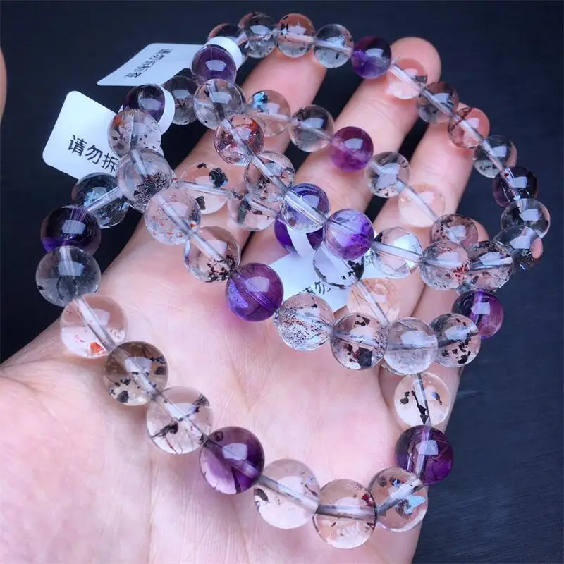 

10MM Natural Black Super Seven Quartz Bracelet String Charms Handmade Fortune Energy Woman Amulet Jewelry Gift 1PCS