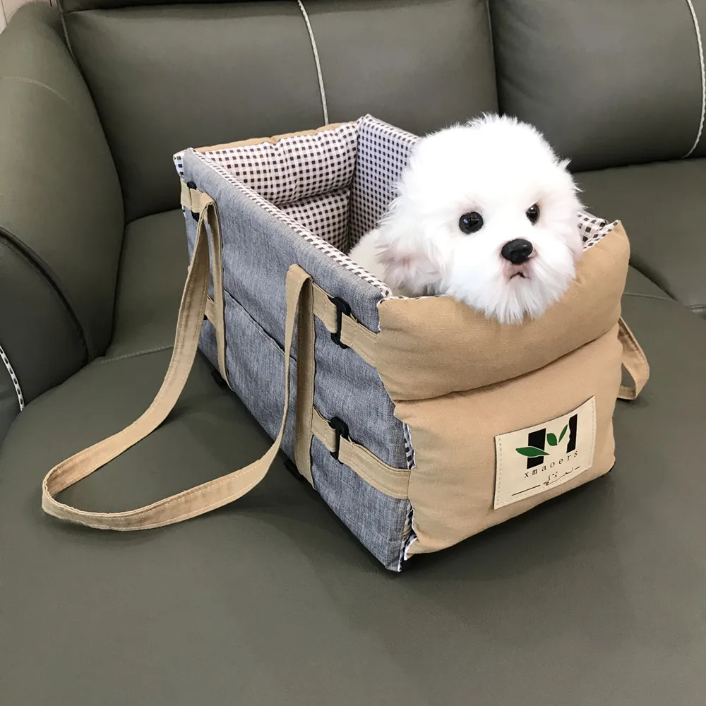 Dog Car Seat Cat Carrier- Dog Car Seat on Car Armrest Travel Bags for Cats Dogs, with Carrying Strap Dog Car Console Carrier