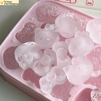 Kawaii hello kitty dos desenhos animados de grau alimentício silicone imprensa molde cubo de gelo para geladeiras domésticas fazer gelo e caixas de armazenamento