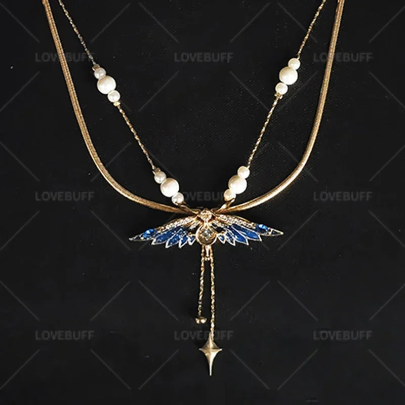 Hot Fashion Quality Game Impact Wind Glider Wings of Companionship Romantic Crystal Clavicle Chain Pendant Geometric Necklace