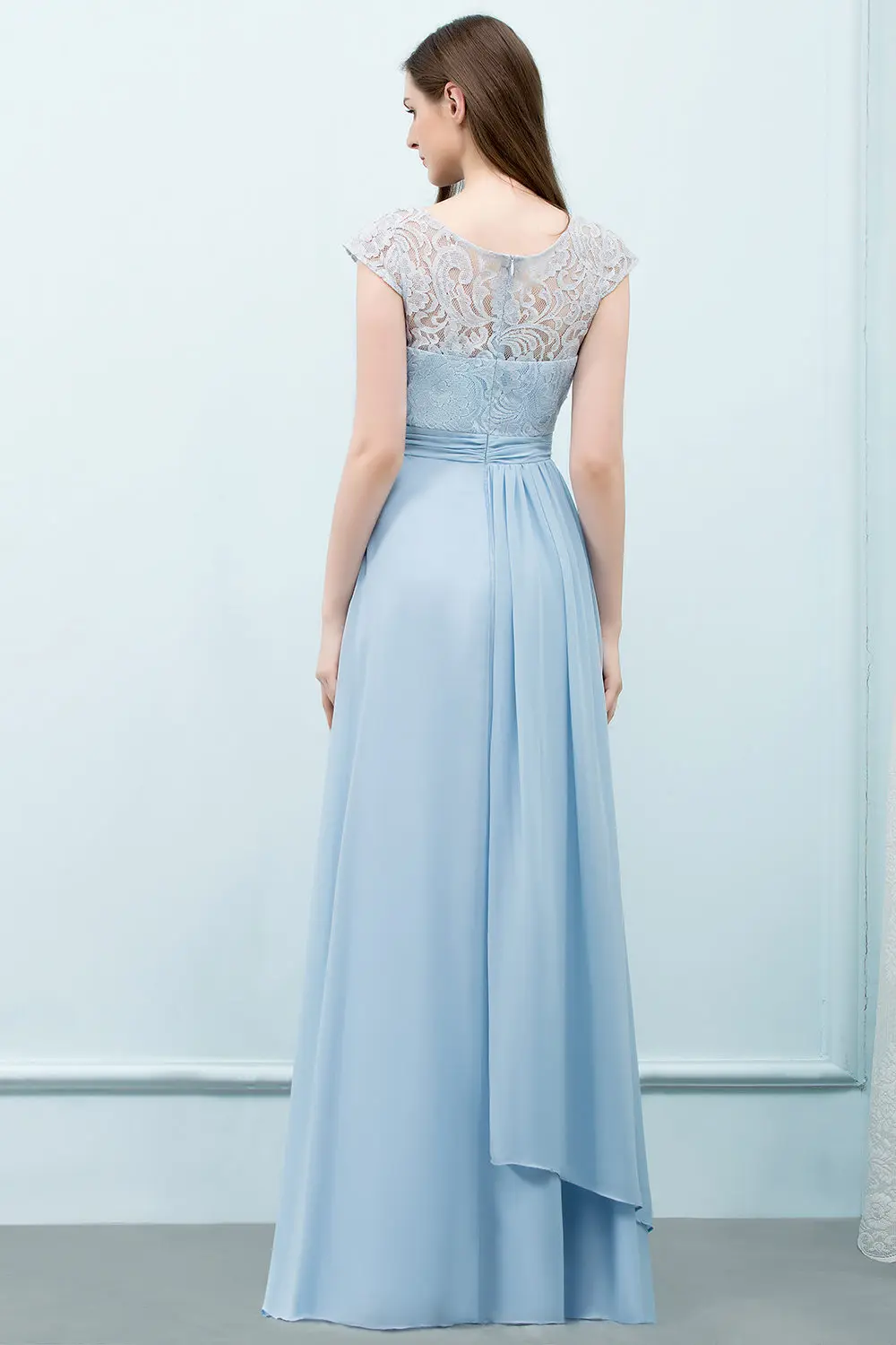 2024 Chiffon Lace Bridesmaid Dress Women Blue Cut Out Belt Wedding Formal Party Evening Prom Gown Robe De Soirée For Bride White