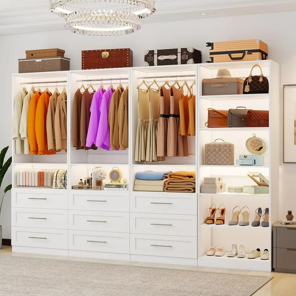 

8-21 Cubic Feet Walk-In Closet Organizer with 9 Shelves, 5 Rods, White (4 Sets)