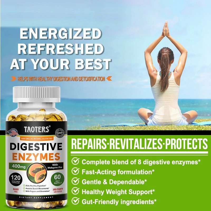 Enzymy trawiennicze - suplementy wspomagające metabolizm, trawienie składników odżywczych i zdrowie jelit dla dorosłych mężczyzn i kobiet, 60/120 kapsułek