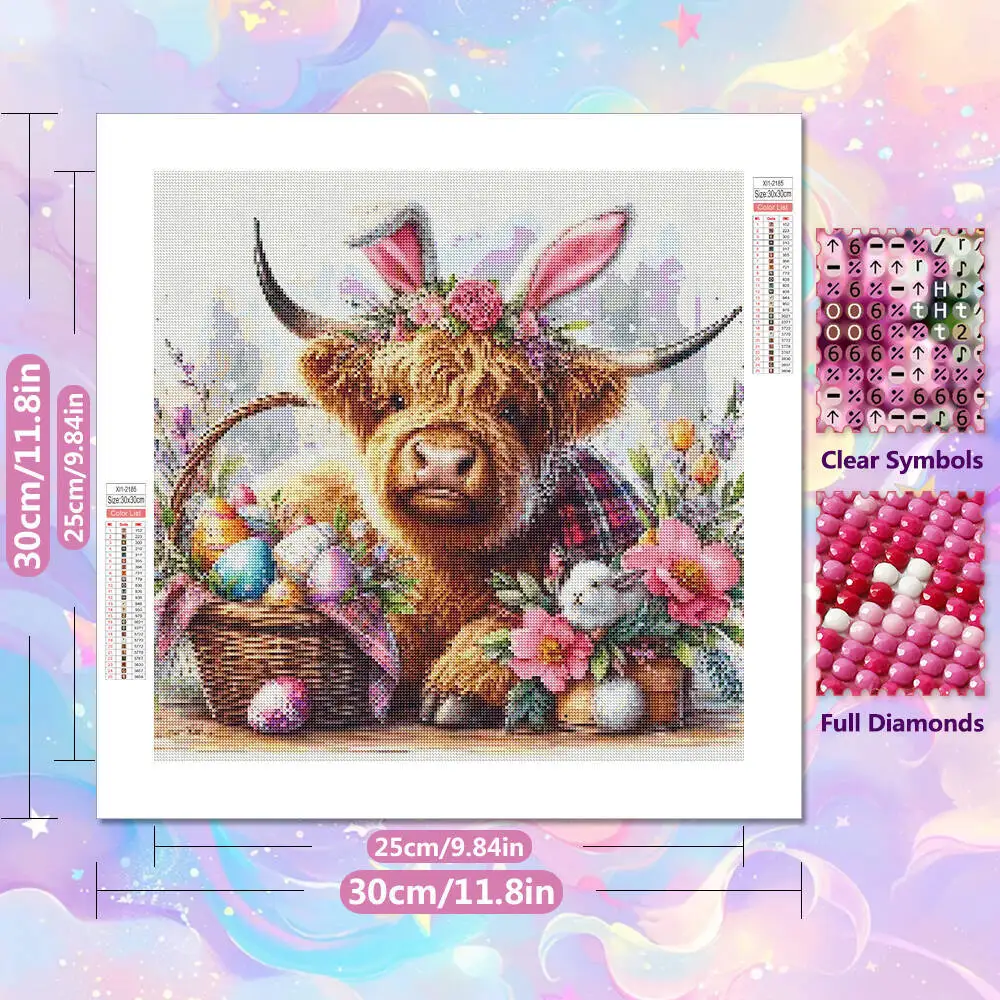 1pc frameless   Diamond Mosaic Animal Highland Cattle Diamond Painting Cow Picture Of Rhinestones Embroidery Cartoon Wall Decor