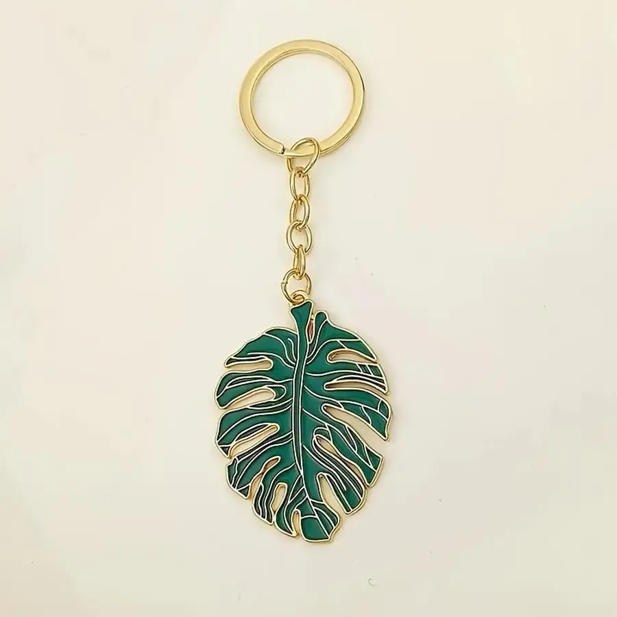 1/5/10/20/50/100pcs 2D Flat Keychain - Unique Tropical Monstera Leaf, Made of Zinc Alloy, Minimalist and Elegant Green Plant Acc