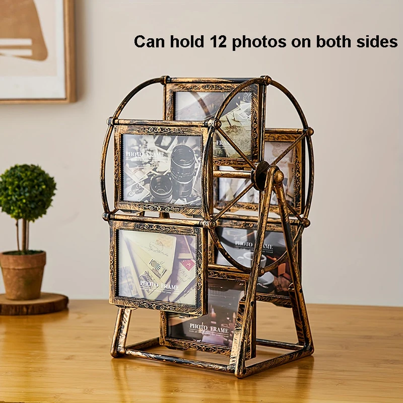 4/5/6/7/8 Inch Resin Photo Frames Vintage Picture Frame Room Decor Desktop Carved Ferris Wheel Rotating Self Installed Model