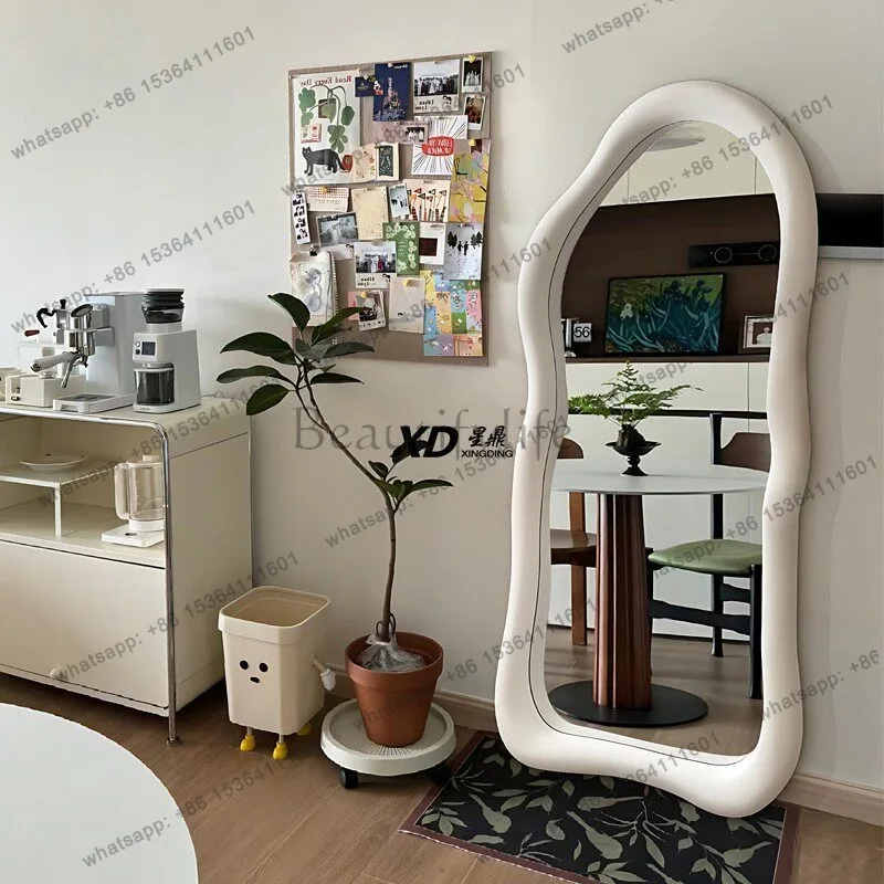 Hot Selling Products Funky Makeup Mirror Girls Standing Full Body Aesthetic Living Room Mirror Art Garden Cute Wavy Spiegel Wand