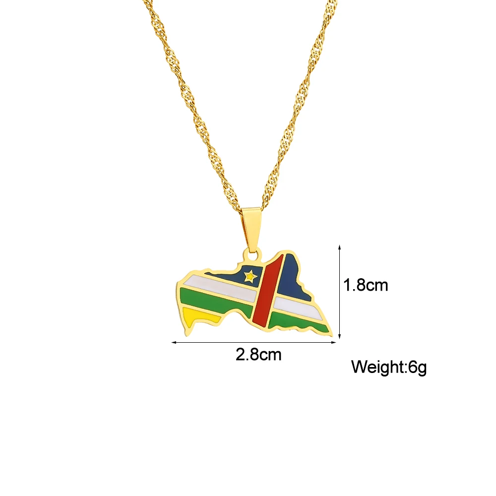 New Enamel Drop Oil Central African Republic Map Flag Pendant Necklace For Women Girls Stainless Steel Centrafricaine Jewelry