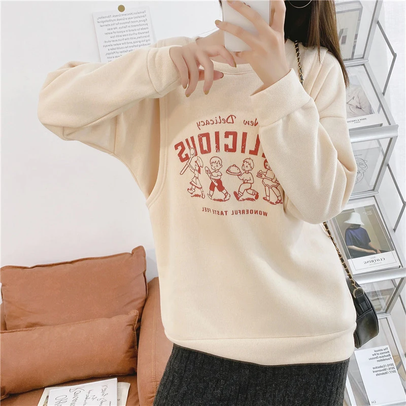 Maternity Spring Autumn Sweatshirt Pullover Left And Right Side Openings Breastfeeding Character Nursing Print Sweaters Clothes