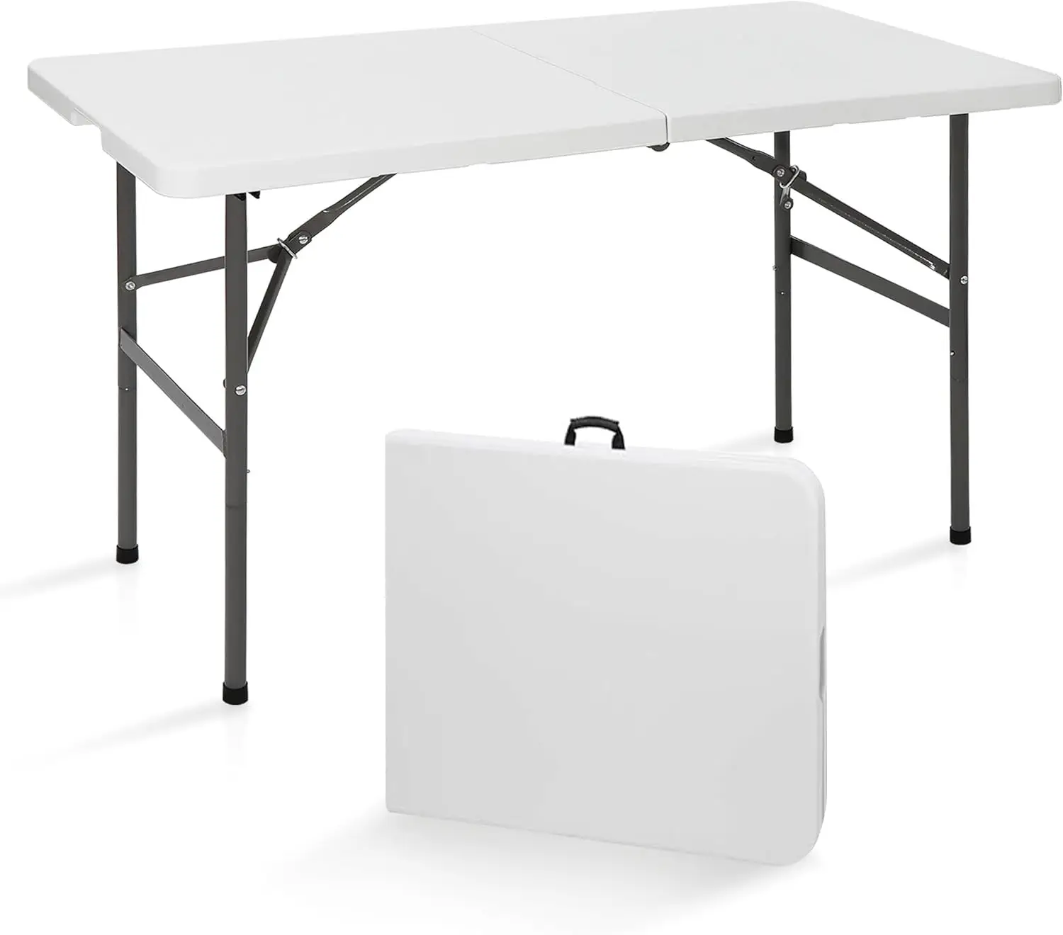 

Portable Folding Table, Small Indoor Outdoor Heavy Duty Fold-in-Half Picnic Party Camping Barbecues Table with Carrying Handle