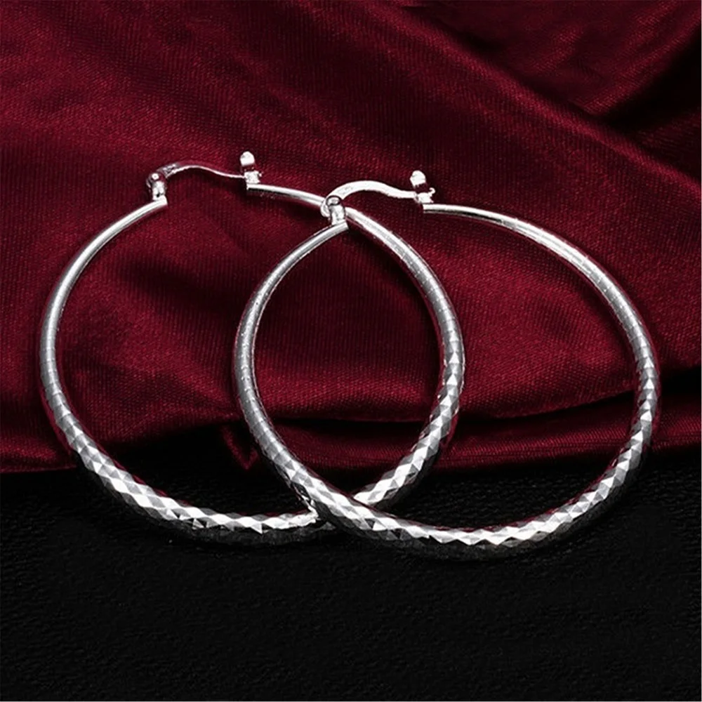 High quality 925 Sterling Silver charms 7CM Big circle hoop Earrings for Women fashion party wedding Jewelry Holiday gifts