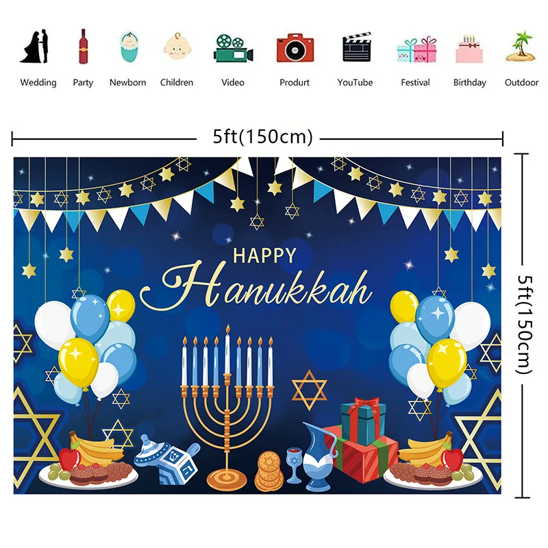 Judaism Happy Hanukkah Backdrop Jewish Jesus Passover Candlestick Party Candles Bread Decor Photography Background Photo Studio