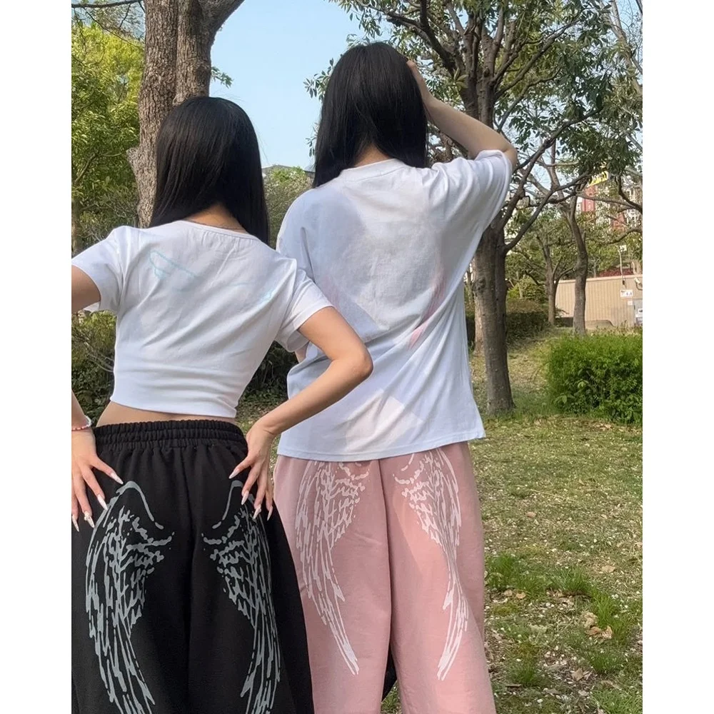 ゆったりとした女性のストレートレッグヒップホップカジュアルパンツクリーンフィットトレンディな長ズボン快適なルーズウエストポリエステル繊維