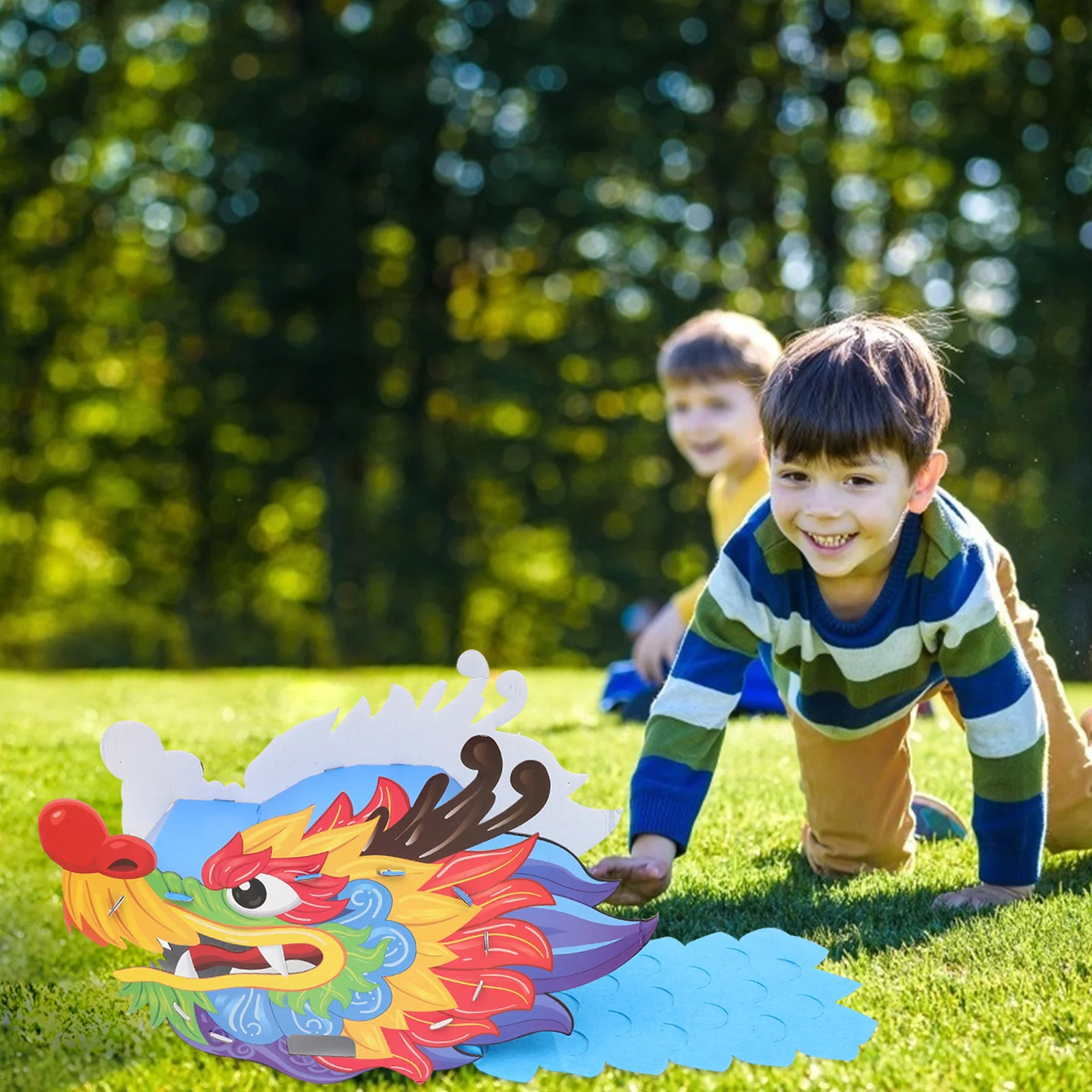 어린이용 착용 가능한 중국풍 공예 키트, 밝은 색상의 용머리 장식, DIY 종이 용머리 1세트