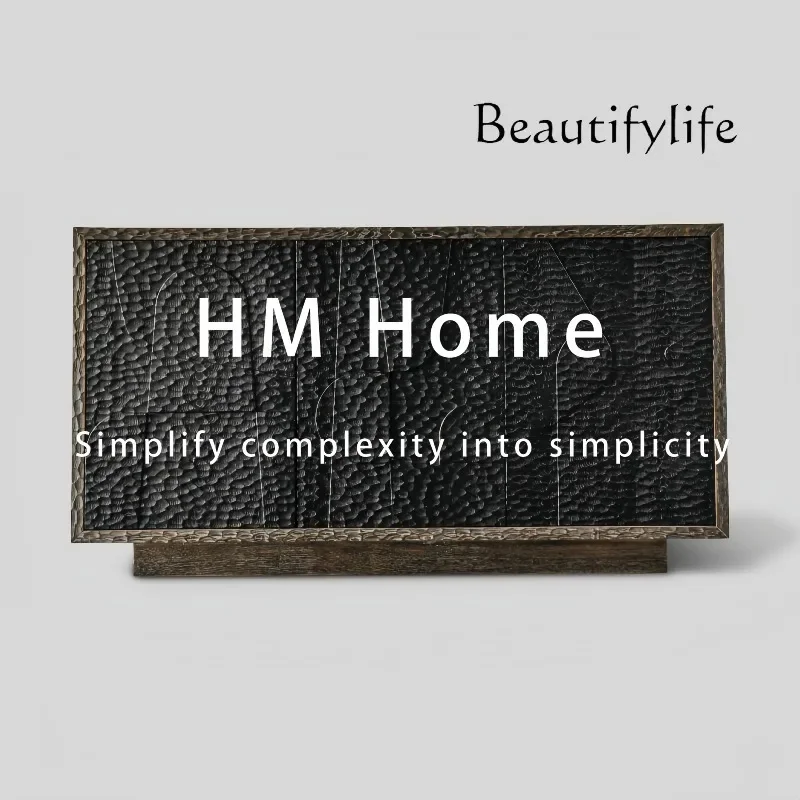 BX Solid Wood Dining Side Cabinet Retro Style Hammer Pattern Designer Home Living Room Entrance Cabinet Light Luxury Style