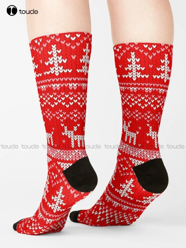 Reindeer Ugly Christmas Sweater Socks Womens Boot Socks Christmas Gift Unisex Adult Teen Youth Socks Custom 360° Digital Print