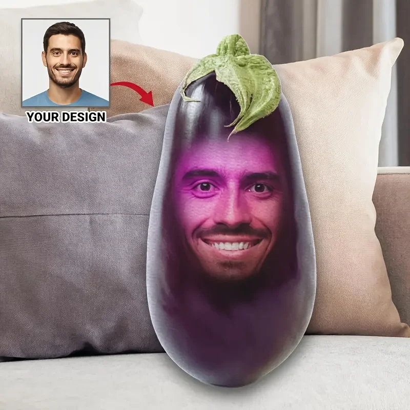 A Humorous and Amusing Eggplant-shaped Custom Pillow, Combining Personalized Photo Faces and Bodies, with Double-sided Digital P