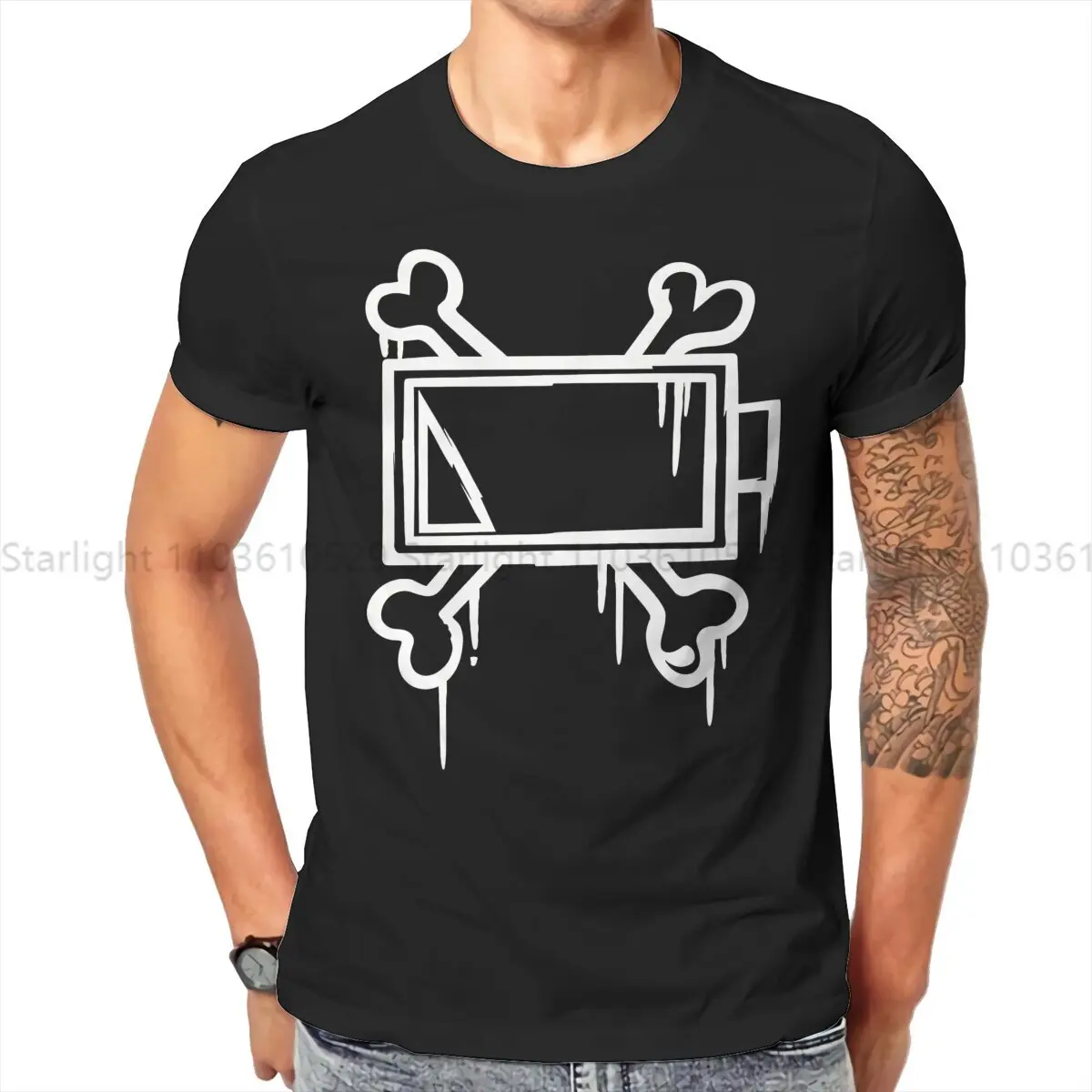 

Starr Trrekk Creative TShirt for Men Uzi Doorman Bone Batttery Round Neck T Shirt Personalize Gift Streetwear