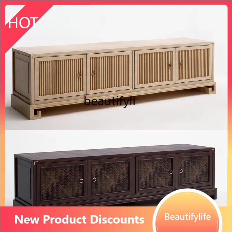 

01A New Chinese TV Cabinet Log Color Zen Storage Solid Wood Floor Cabinet Model Room Low Cabinet