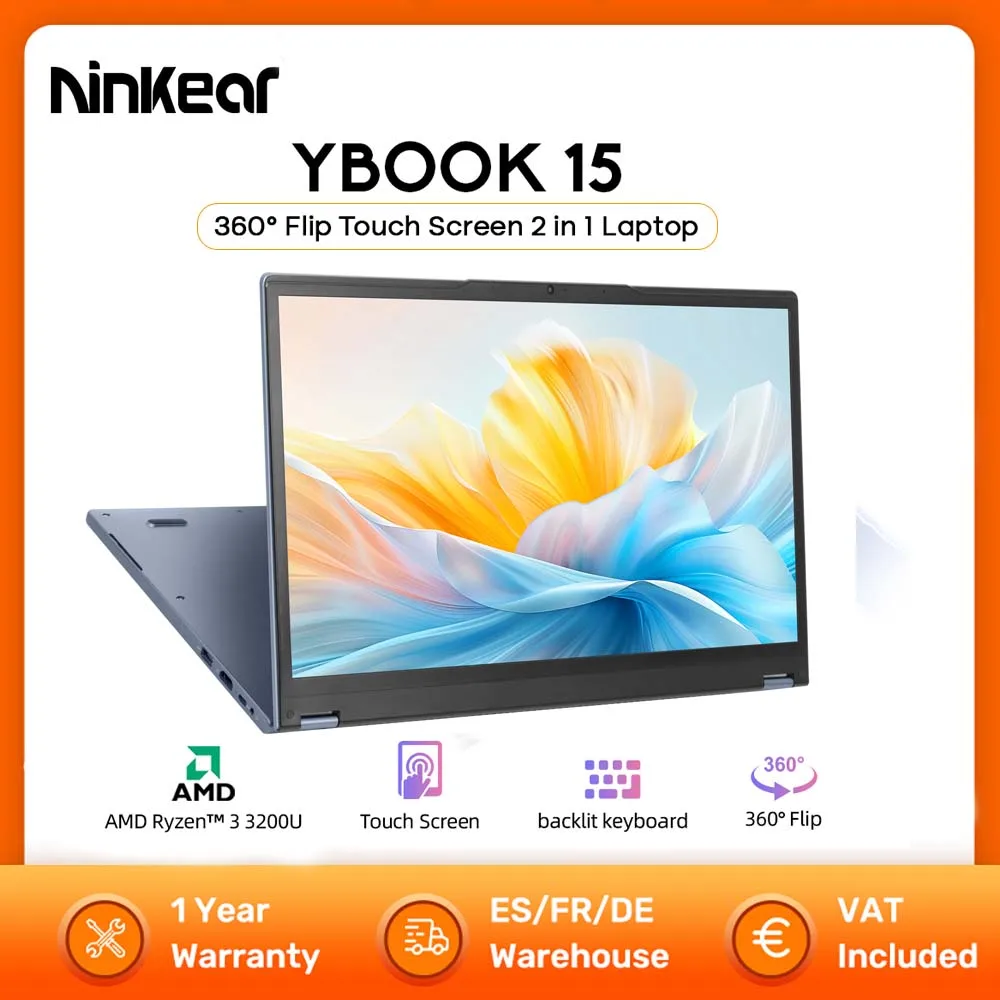 Laptop 2 w 1 Ninkear YBOOK15 360 °   Przenośny tablet z ekranem dotykowym 15,6' FHD IPS, procesor AMD Ryzen ™   3 3200U 8G DDR4+512GB SSD Windows 11 Pro
