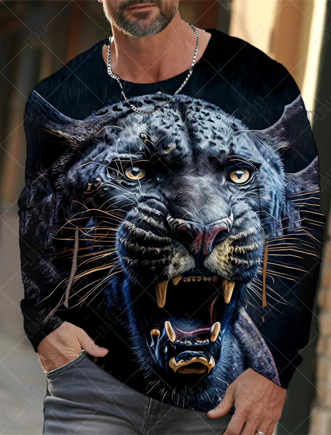 Camiseta masculina de manga comprida com animais estampada 3D, camisas vintage, Tiger Graphics, Tops extragrandes, roupas da moda, Streetwear