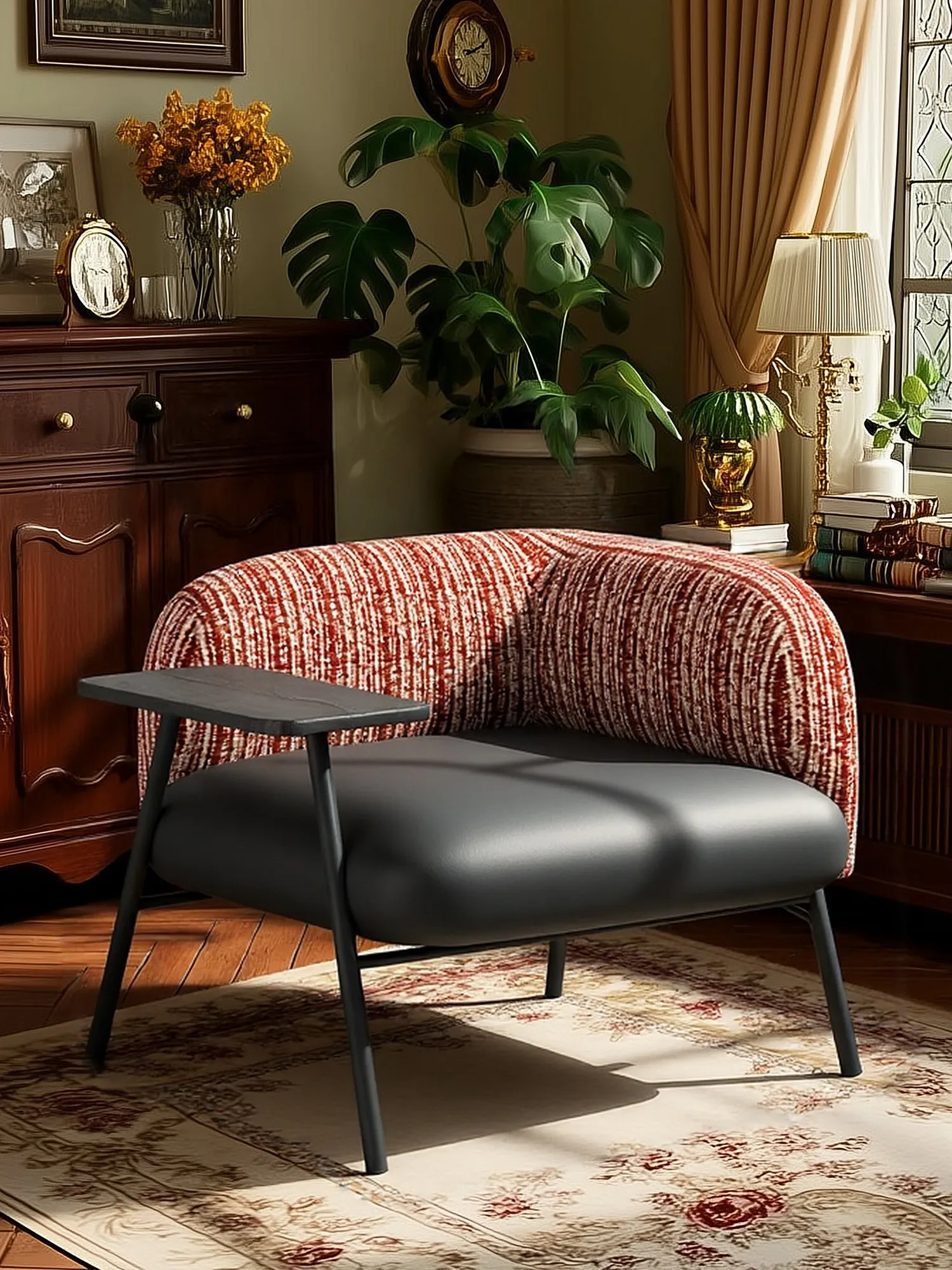 Medieval single chair high-end living room study reading chair retro super comfortable single sofa office reception