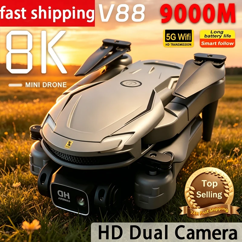 Dron V88 en Oferta, Dron Profesional 8K con Cámara Dual Aérea, Evitación de Obstáculos Omnidireccional, GPS, Plegable, Quadcopter, Regalos, 10 km de Alcance