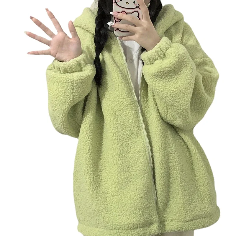 Cappotto autunno inverno Cardigan in Cashmere cappotto con risvolto in lana di agnello Avocado verde sciolto manica lunga giacca calda Street women's Style